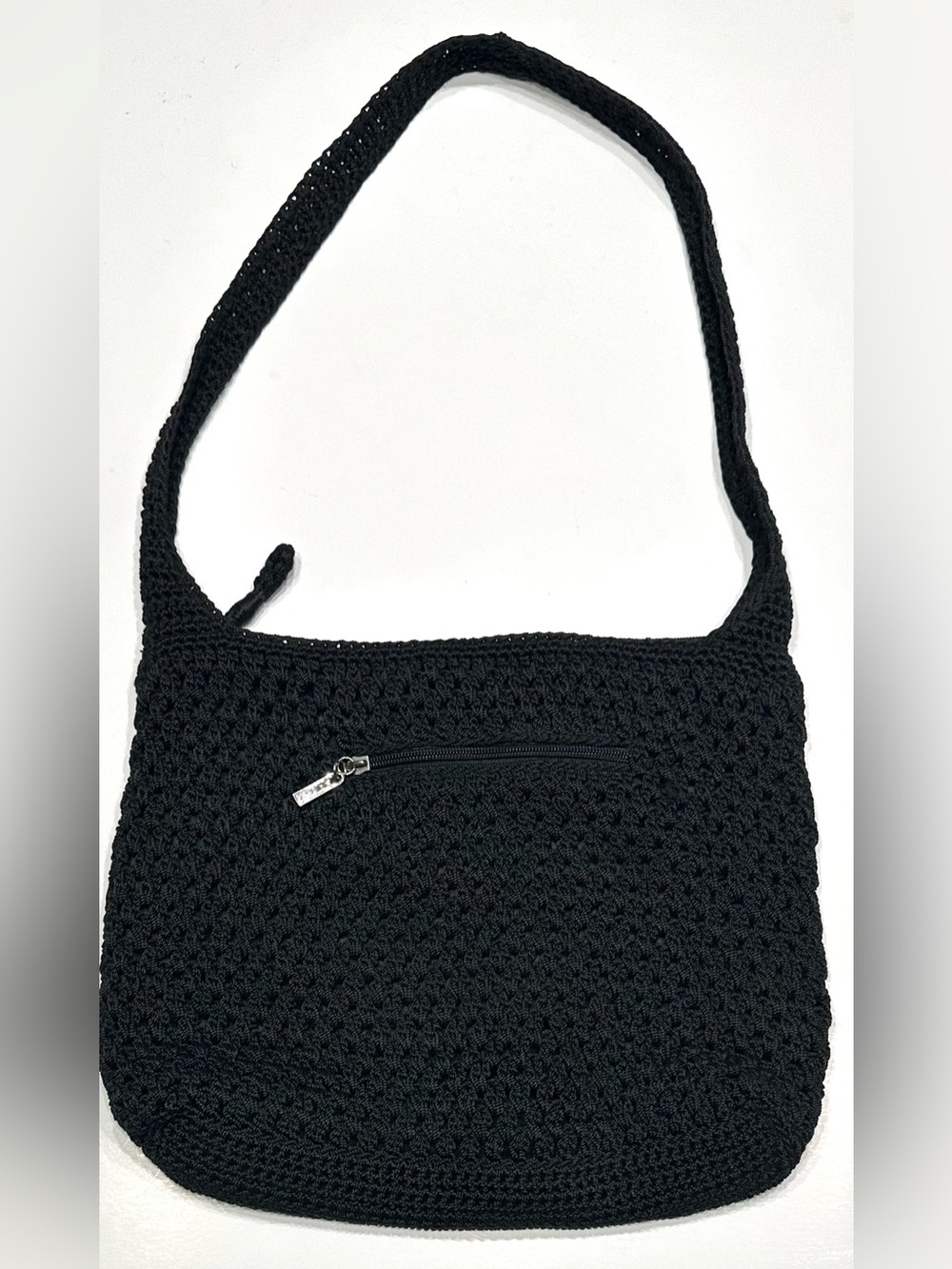 THE SAK Black Classic Crochet Long Crossbody Strap Shoulder Handbag Boho